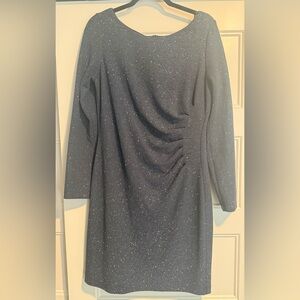 Eliza J Steel Blue Sparkle Long Sleeve Ruched Cocktail Dress